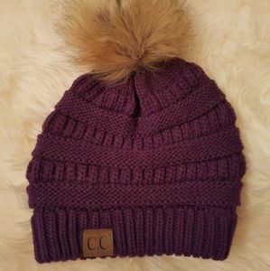Womens purple CC hat with pom pom!